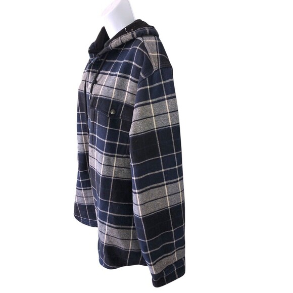 Wolverine DISTRESSED Hoodie XL Plaid Blue Snap Close Long Sleeve Workwear - Picture 3 of 11